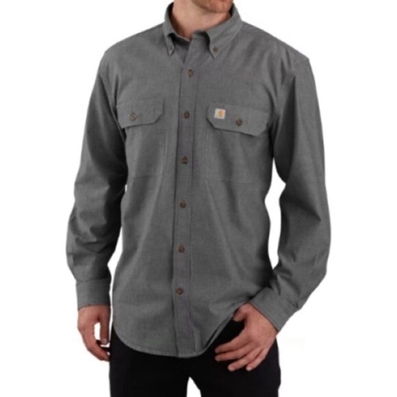 Carhartt Cotton Loose Fit Midweight XL Tall Chambray Long Sleeve Shirt Casual Gr - Picture 1 of 16